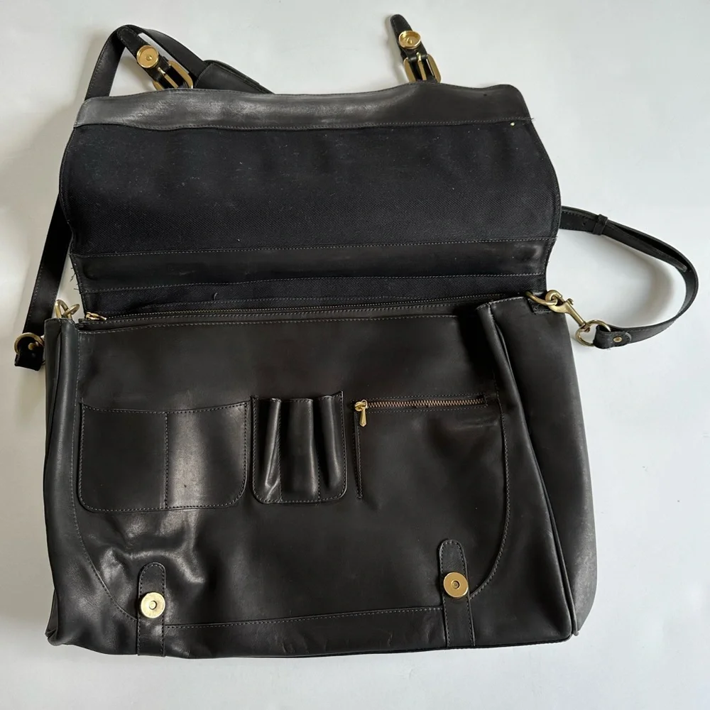Vintage Levenger black leather messenger bag briefcase 17x12x3 17x12x3